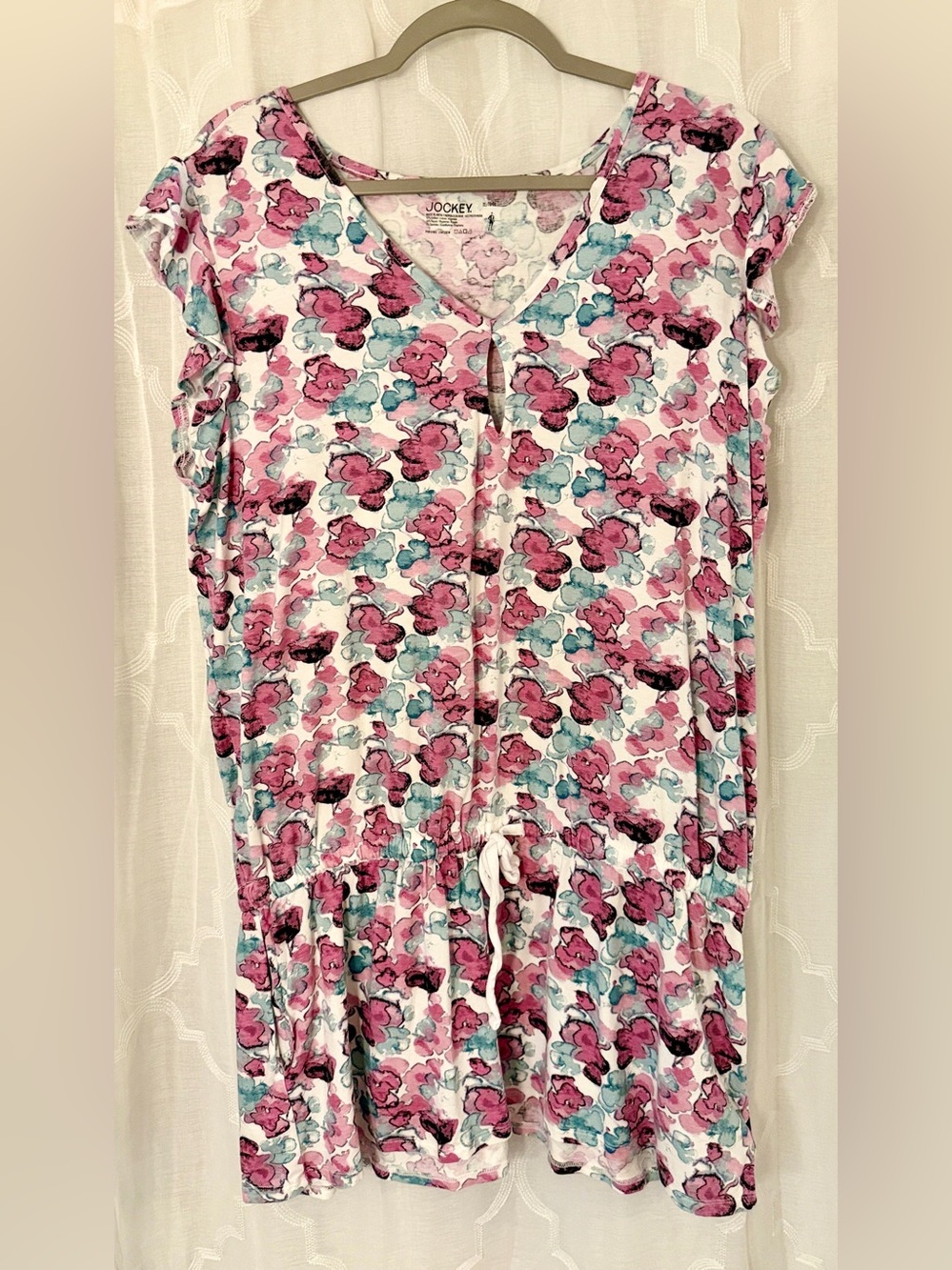 Jockey XL Pink Teal Floral Drawstring Tunic Top